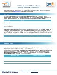 GETTING TO KNOW FLORIDA CHOICES STUDENT PLANNING WORKSHEET