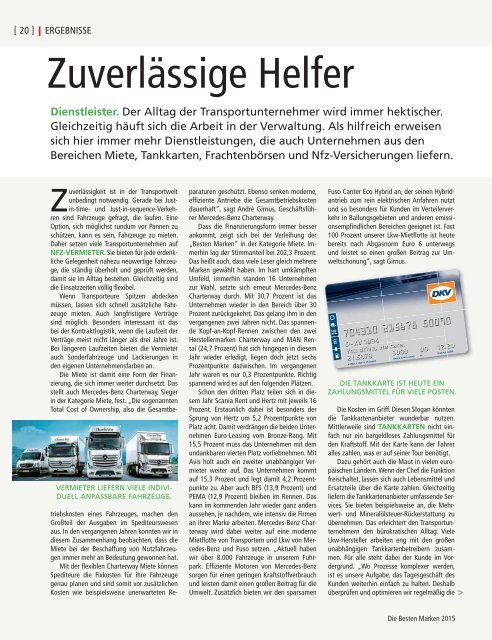 Die Besten Marken 2015 - Ergebnisse der Leserwahl von lastauto omnibus, trans aktuell und FERNFAHRER