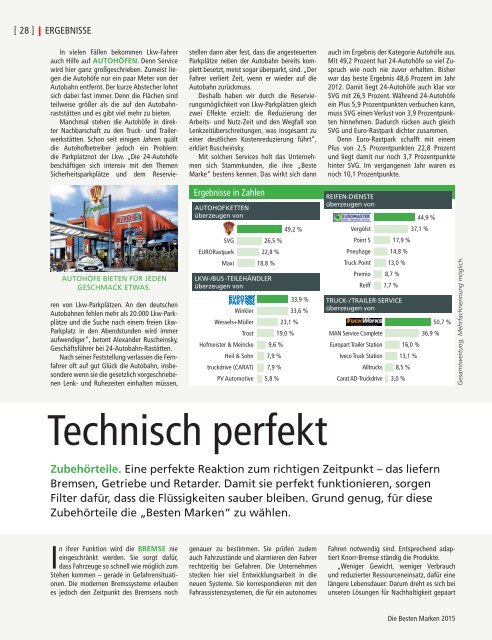 Die Besten Marken 2015 - Ergebnisse der Leserwahl von lastauto omnibus, trans aktuell und FERNFAHRER