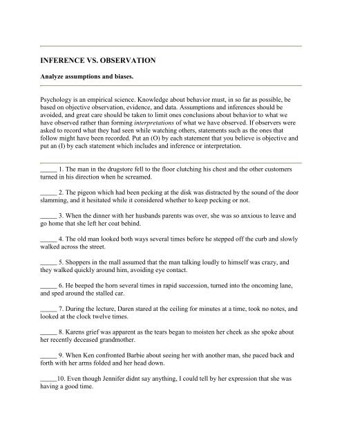 INFERENCE VS OBSERVATION