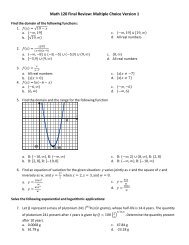 Math 120 Final Review: Multiple Choice Version 1