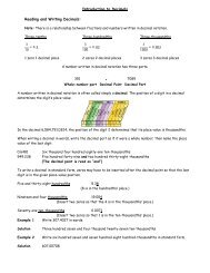 Addition and Subtraction of Decimals Multiplication of Decimals