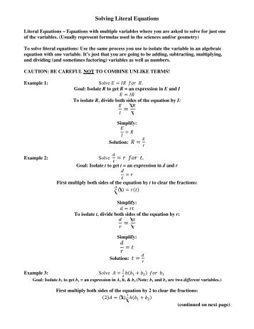 Practice Solving Literal Equations - msbuckelewmath
