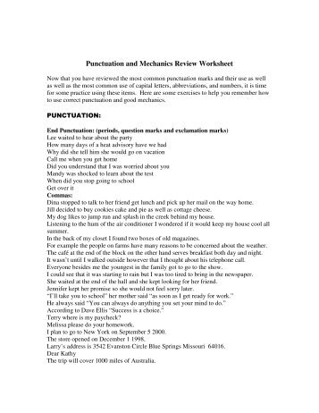 Punctuation and Mechanics Review Worksheet