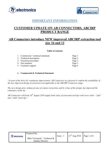 Statement new ABCIRP extraction tool Issue 1 - AB Connectors Ltd.