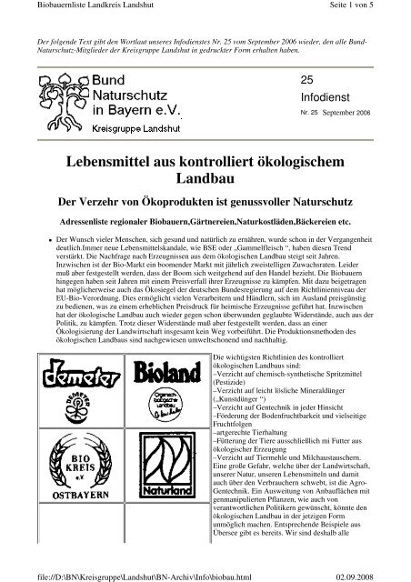 Lebensmittel aus Öko-Anbau - Kreisgruppe Landshut des Bund ...