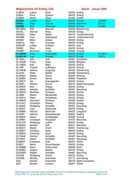 Mitgliederliste OV Erding, C25. Stand: Januar 2004