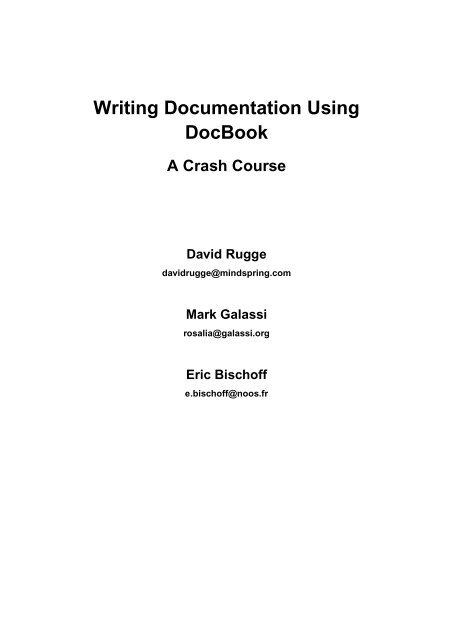 Writing Documentation Using DocBook