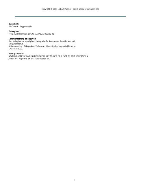 Copyright Â© 2007 UdbudÂ§Vagten - Dansk ... - Udbudsvagten