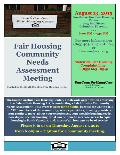 Fair Housing Community Needs Assessment Meeting - Columbia 