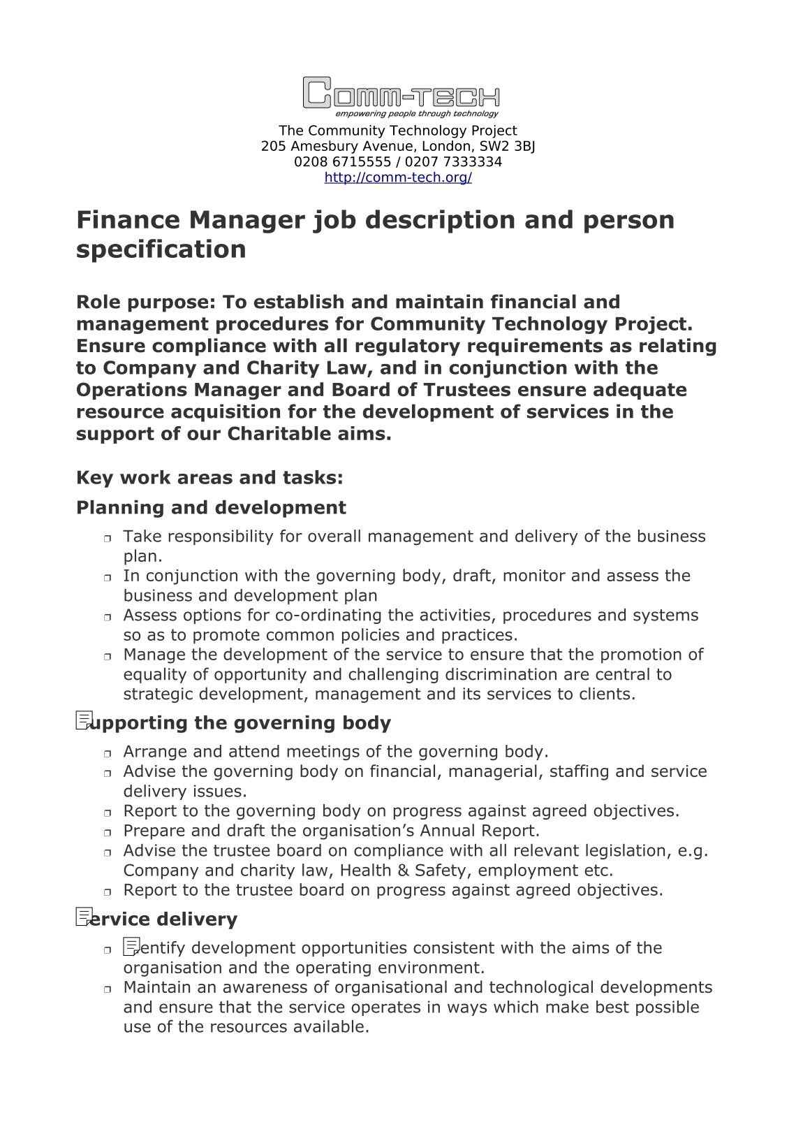 financial manager job description