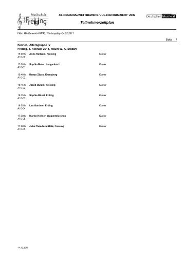 Teilnehmerzeitplan - Musikschule Freising