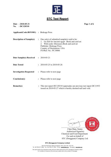 STC Test Report - John N. Hansen Company