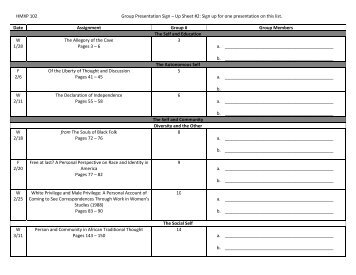 HMXP 102 Group Presentation Sign â Up Sheet #2: Sign up for one ...