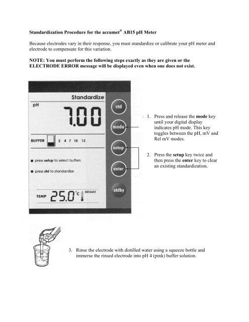 Standardization Procedure for the accumet AB15 pH Meter Because ...