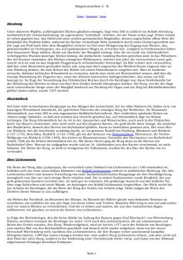 Burgenverzeichnis A - K Seite 1 - von Manfred Hiebl