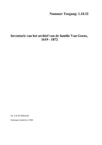 1.10.32 Inventaris van het archief van de familie Van Goens, 1619