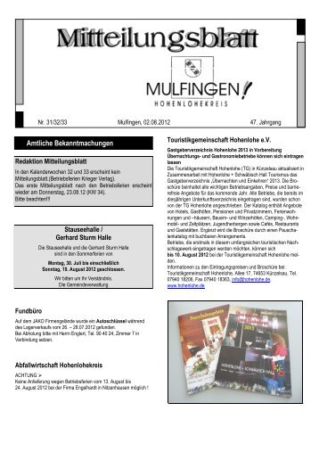 landratsamt hohenlohekreis - Gemeinde Mulfingen