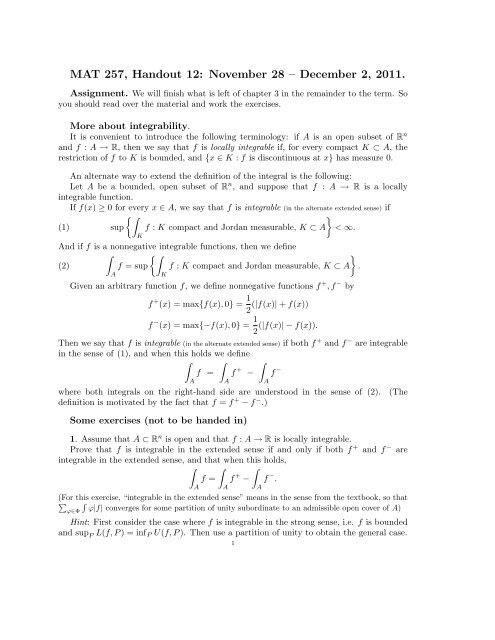 MAT 257 Handout 12 November 28 – December 2 2011