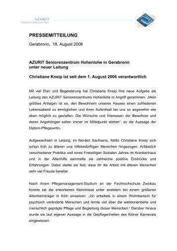 PRESSEMITTEILUNG - Azurit Gruppe