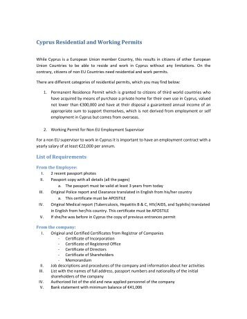 Cyprus Residential and Working Permits