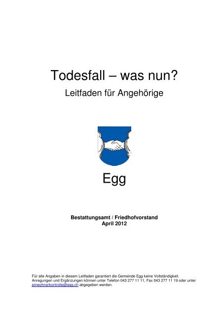 Todesfall – was nun? Egg - Gemeinde Egg