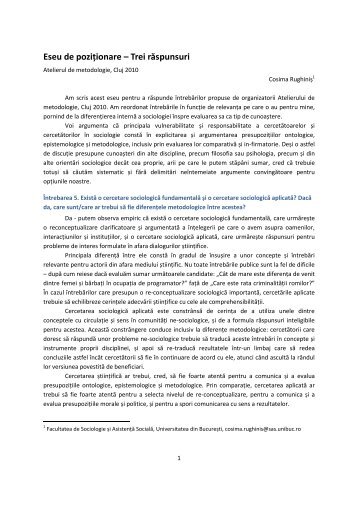 Trei rÄspunsuri - Facultatea de Sociologie Åi AsistenÅ£Ä SocialÄ