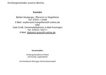 Kirchengemeinden unseres Bezirks. Kontakt: Bärbel Heuberger ...