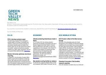 Green Tech Valley Newsletter October 2012 - Eco World Styria