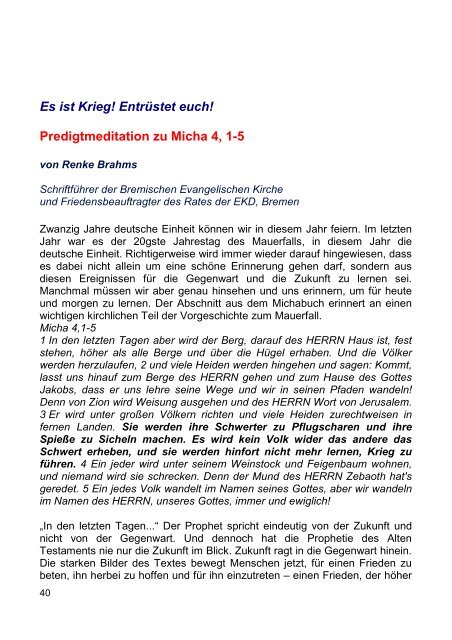 Bittgottesdienst für den Frieden in der Welt 2010 - Evangelische ...