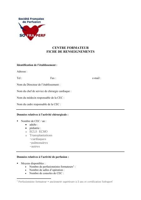 CENTRE FORMATEUR FICHE DE RENSEIGNEMENTS