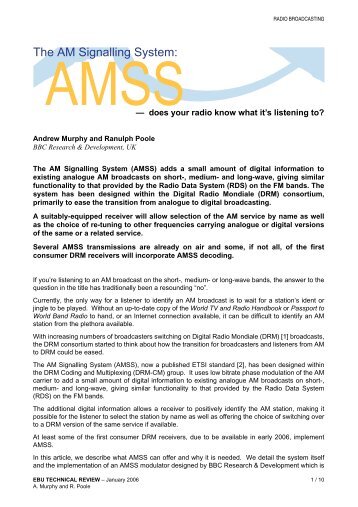The AM SIgnalling System, AMSS - does your radio know ... - EBU