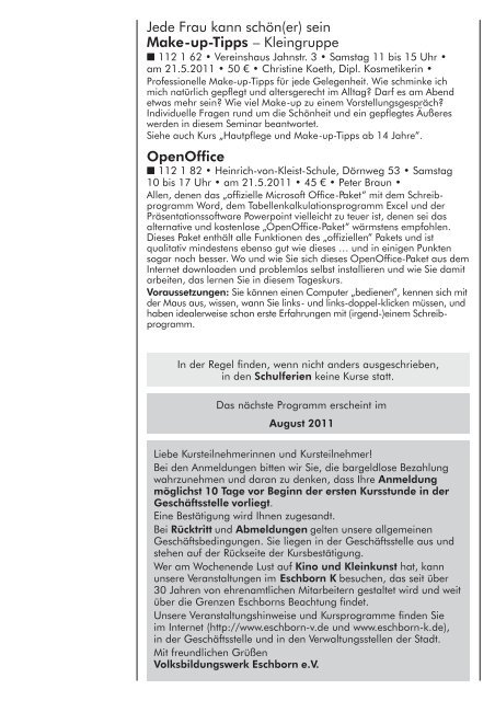 Kursprogramm April - Juli 2011 als PDF - Eschborn K