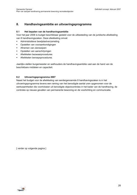 Gemeente Opmeer Plan van aanpak handhaving permanente ...