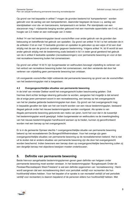 Gemeente Opmeer Plan van aanpak handhaving permanente ...