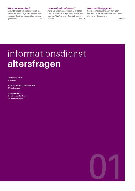 Informationsdienst Altersfragen Heft 01/2004 - Deutsches Zentrum ...