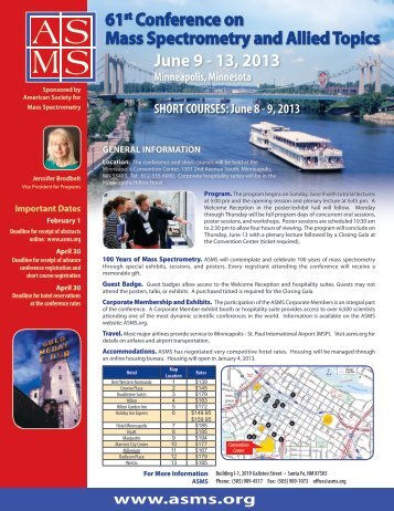 61 Conference on Mass Spectrometry and Allied Topics June 9 - 13 2013