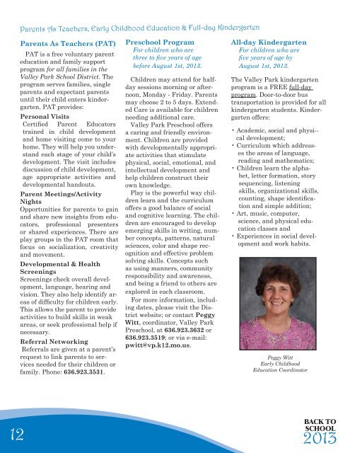 Aug 2013 Newsletter - Valley Park School District