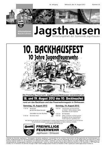 Mitteilungsblatt vom 15.08.2012 - in der Gemeinde Jagsthausen