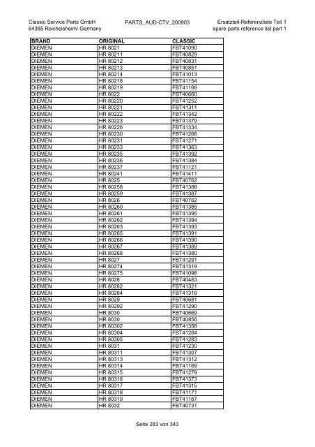 Classic Service Parts GmbH 64385 Reichelsheim/ Germany ...