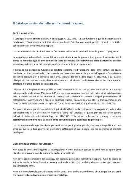 Il Catalogo Nazionale Delle Armi Comuni Da Sparo
