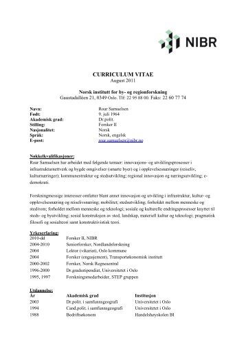 Roar Samuelsen NIBR CV Norsk 2011 - Norsk institutt for by- og ...