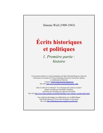 âHistoireâ livre de Mme Simone Weil au format PDF - Les Classiques ...