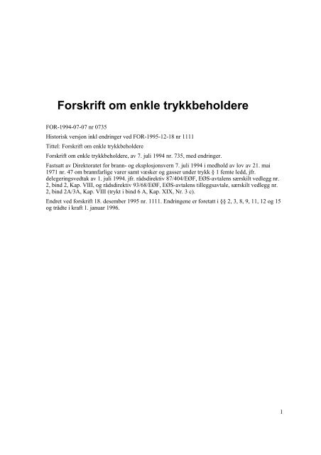 Forskrift om enkle trykkbeholdere