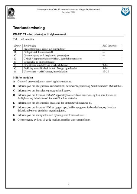 CMAS  apparatdykkerkurs Norges Dykkeforbund