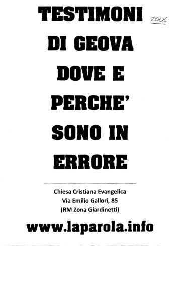 LA PAROLA DI DIO EI "TESTIMONI DI GEOVA" - CRISTIANI ...