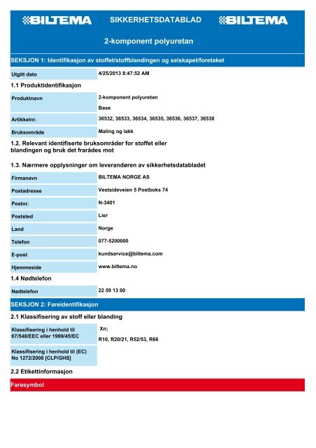 Surtech Datablad SIKKERHETSDATABLAD 2-komponent polyuretan