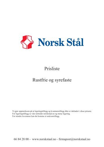 Prisliste Rustfrie og syrefaste