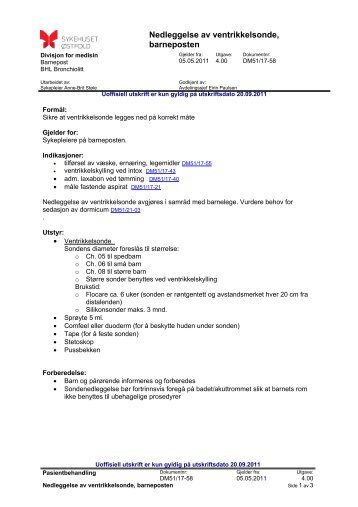 Nedleggelse av ventrikkelsonde barneposten