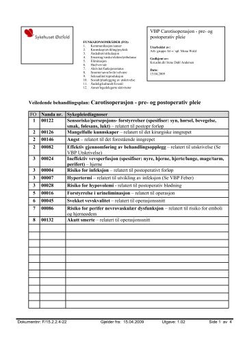 Carotisoperasjon - pre- og postoperativ pleie